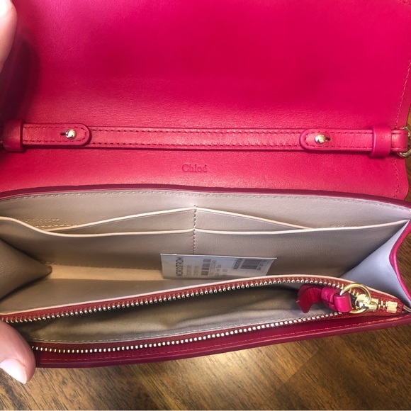NEW $895 CHLOÉ Aby Long Leather Wallet on a Chain in Crimson Pink! - Picture 8 of 16